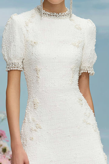 White A Line Mini Dress with Short Sleeves